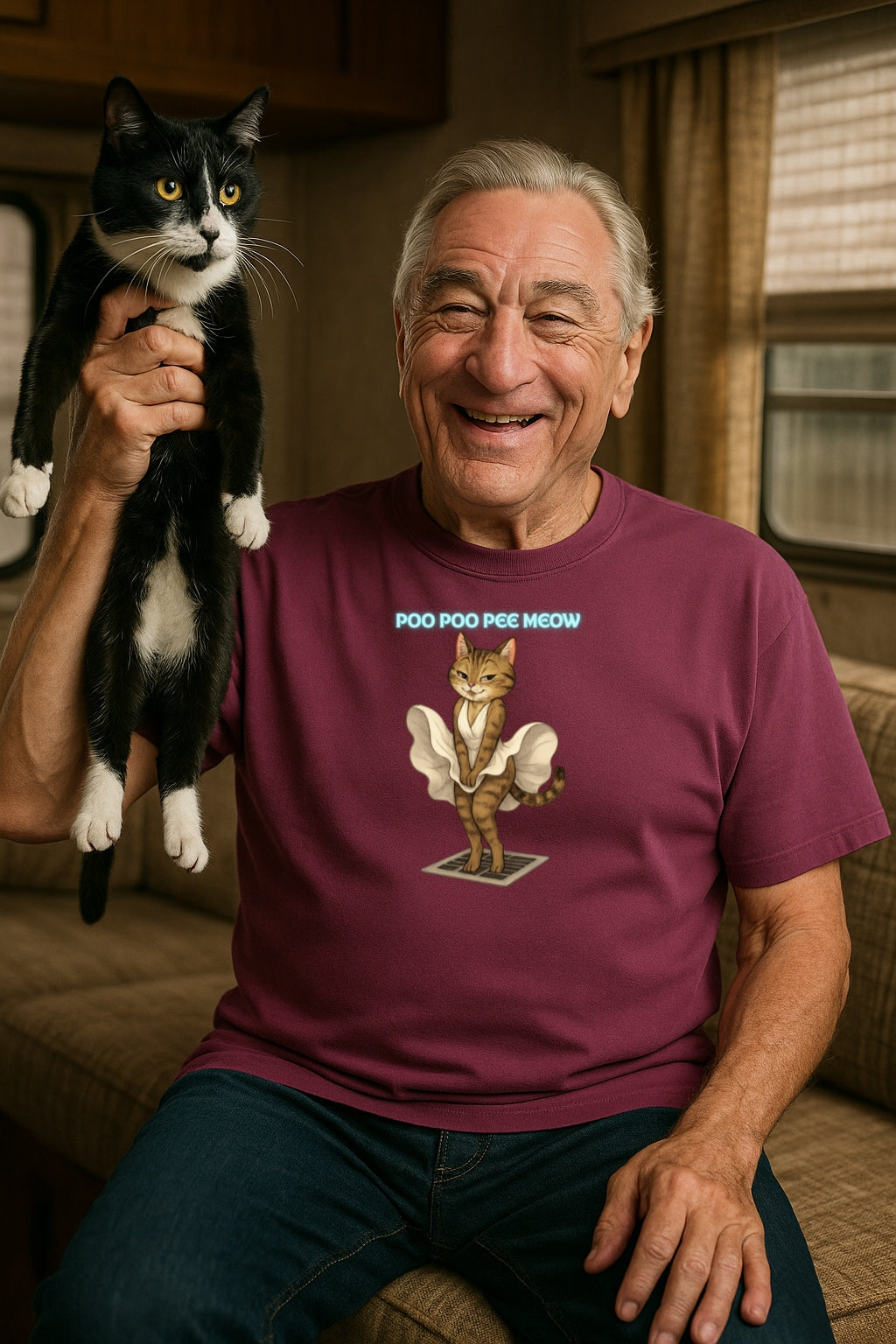 Unisex Garment-Dyed T-shirt - Funny Marilyn Cat Parody Tee for Cat Lovers, Poo Poo Pee Meow Shirt, Kitty Humor Gift, Cat Lady Clothing,