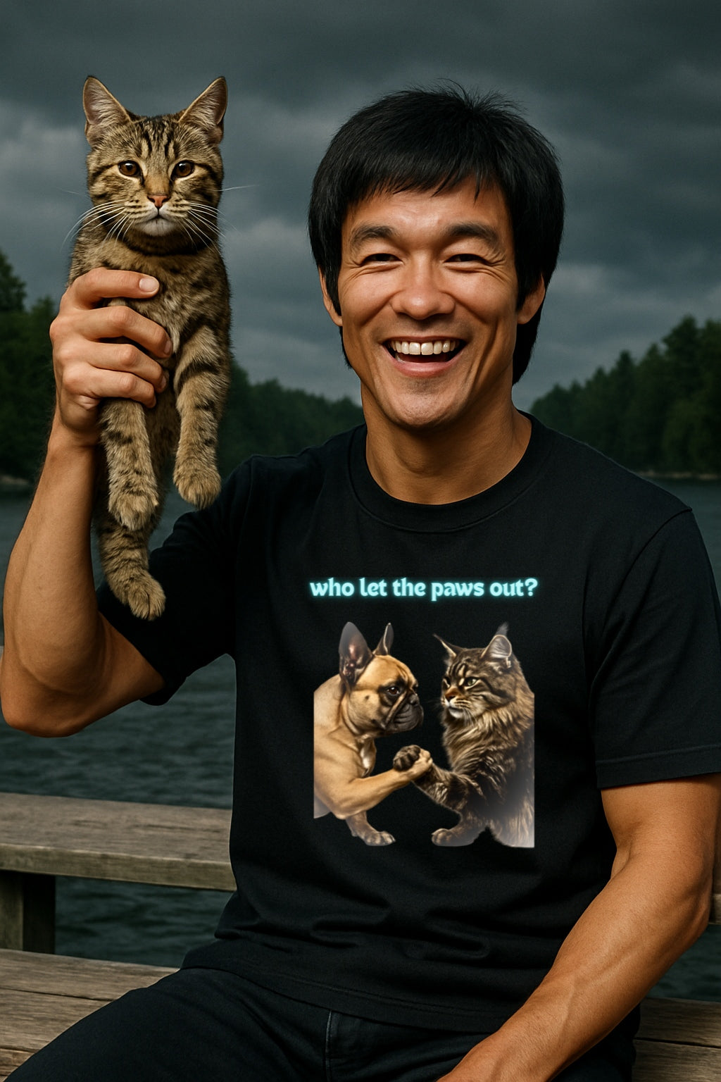 Pet Rivalry T-Shirt, Dog Cat Arm Wrestling Tee, Funny Animal Lover Shirt, Comfort Colors Unisex Top, Who Let the Paws Out