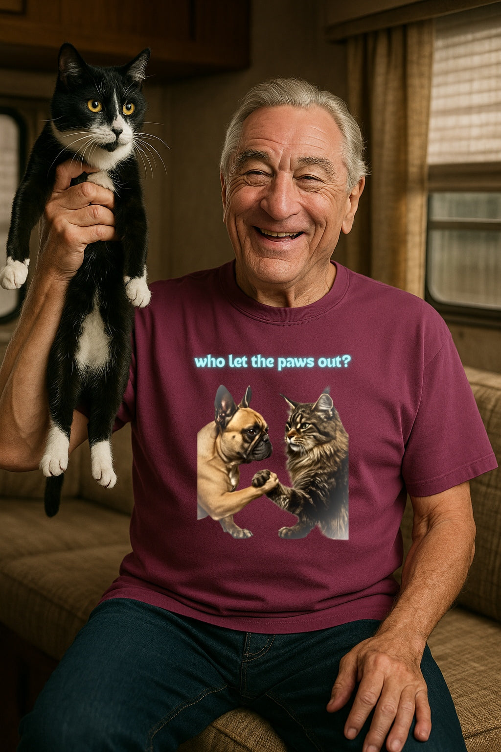 Pet Rivalry T-Shirt, Dog Cat Arm Wrestling Tee, Funny Animal Lover Shirt, Comfort Colors Unisex Top, Who Let the Paws Out