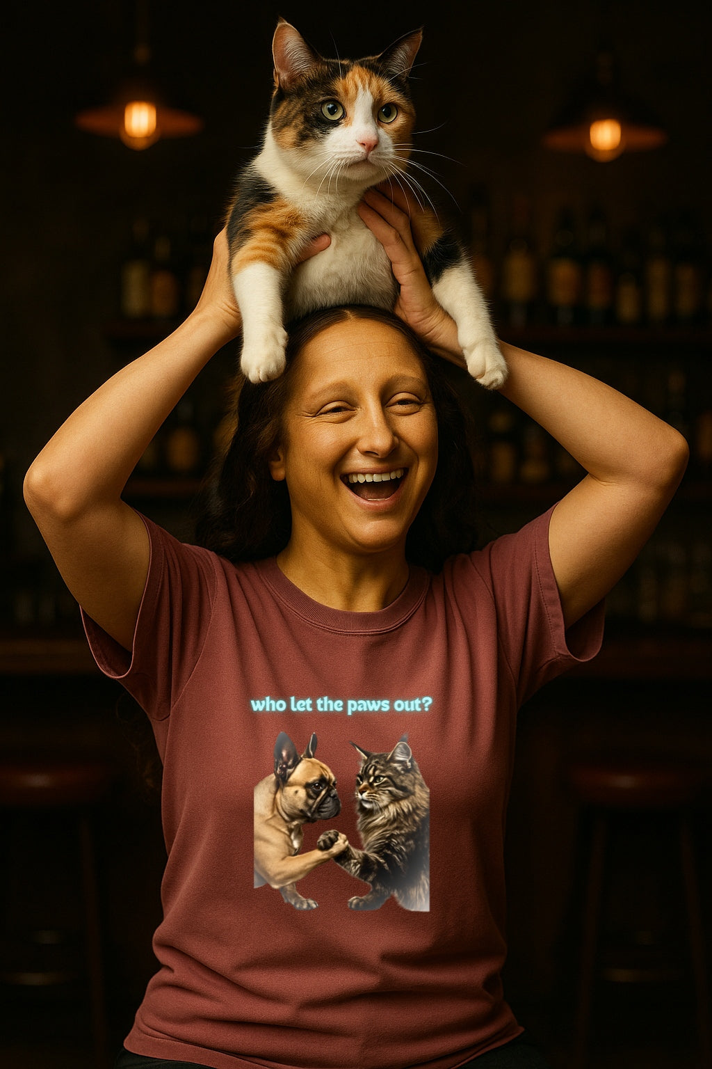 Pet Rivalry T-Shirt, Dog Cat Arm Wrestling Tee, Funny Animal Lover Shirt, Comfort Colors Unisex Top, Who Let the Paws Out