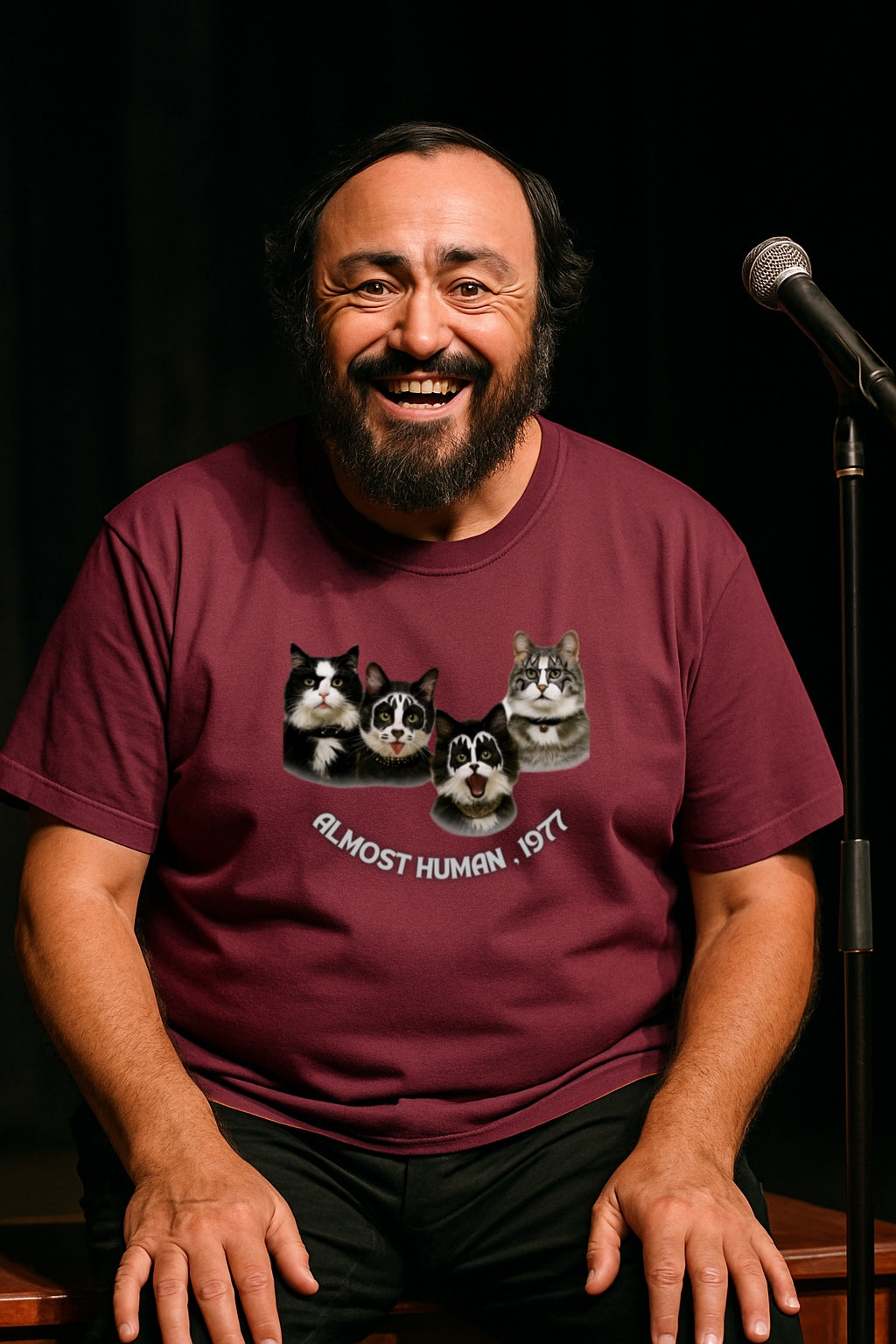 Almost Human 1977 - Funny KISS Cat Parody T-shirt for Rock Fans and Cat Lovers, Unisex Music Tee, Vintage Concert Apparel, Retro Cat Shirt,