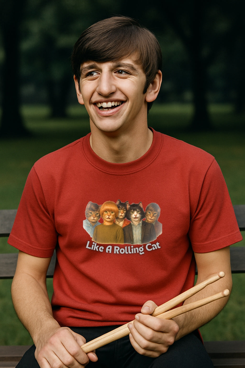 Comfort Colors Dyed Unisex T-Shirt Like A Rolling Cat - Funny Rolling Stones Cat Parody Shirt for Rock Fans