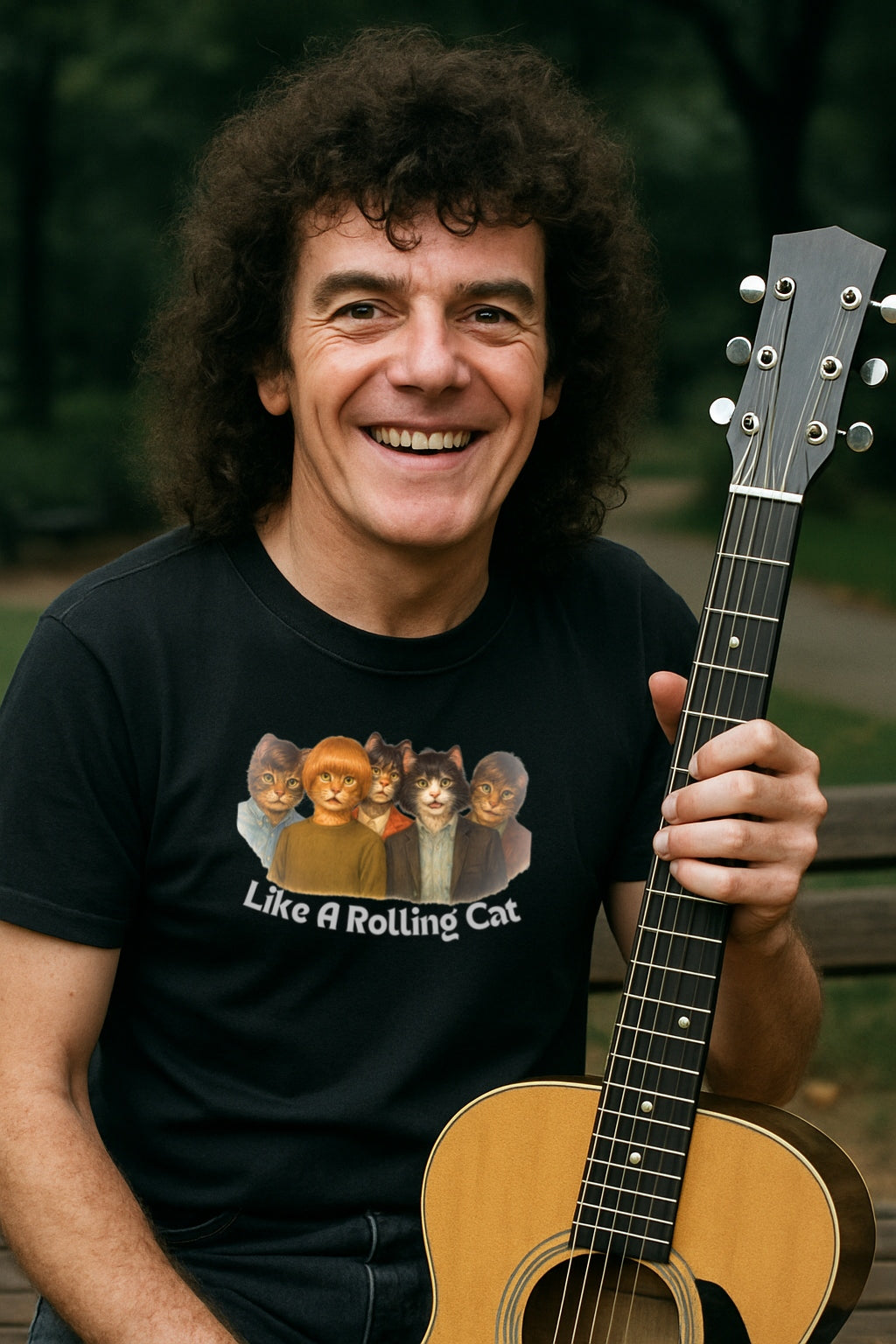 Comfort Colors Dyed Unisex T-Shirt Like A Rolling Cat - Funny Rolling Stones Cat Parody Shirt for Rock Fans