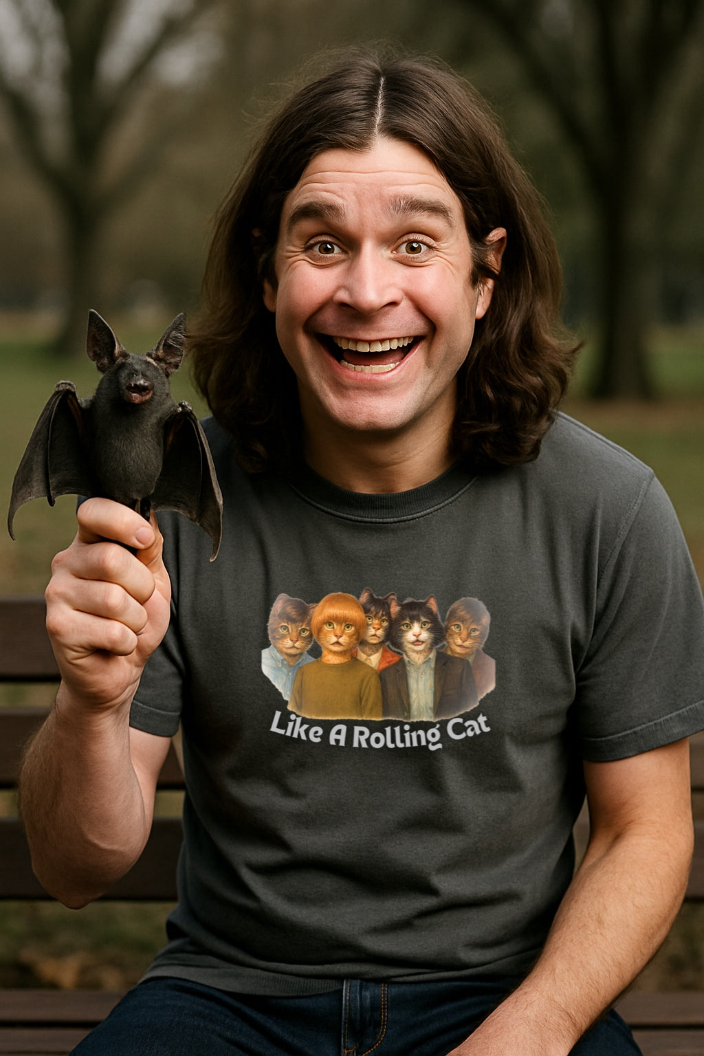 Comfort Colors Dyed Unisex T-Shirt Like A Rolling Cat - Funny Rolling Stones Cat Parody Shirt for Rock Fans