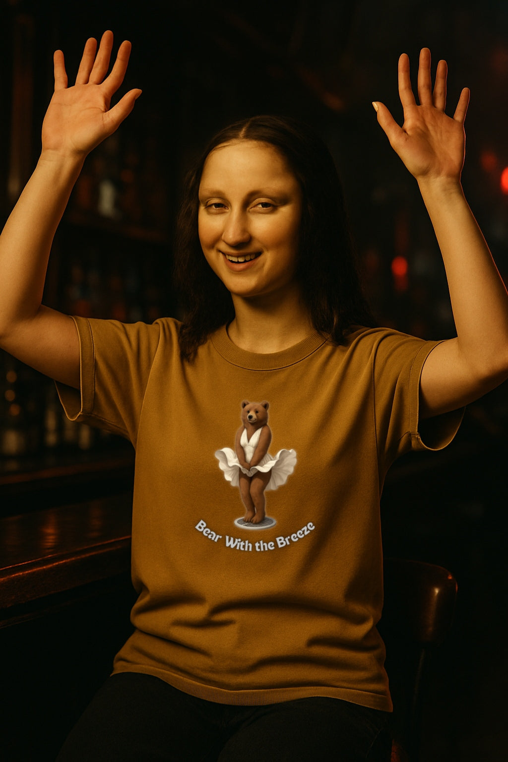 Unisex Comfort Colors Dyed T-Shirt Bear With the Breeze - Funny Bear Marilyn Parody Shirt for Animal Lovers, Graceful Fluffy Slightly