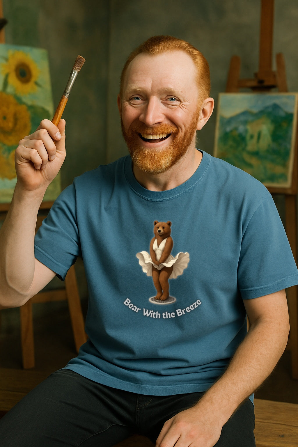 Unisex Comfort Colors Dyed T-Shirt Bear With the Breeze - Funny Bear Marilyn Parody Shirt for Animal Lovers, Graceful Fluffy Slightly