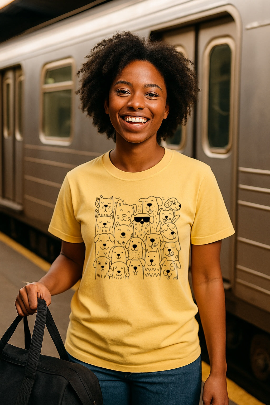 Cool Dog-Doodle T-shirt-Hand-Drawn Cute Puppies Tee-Unisex Comfort Colors™ Dyed Shirt, Pet Lovers Shirt, Dog Lovers Gift