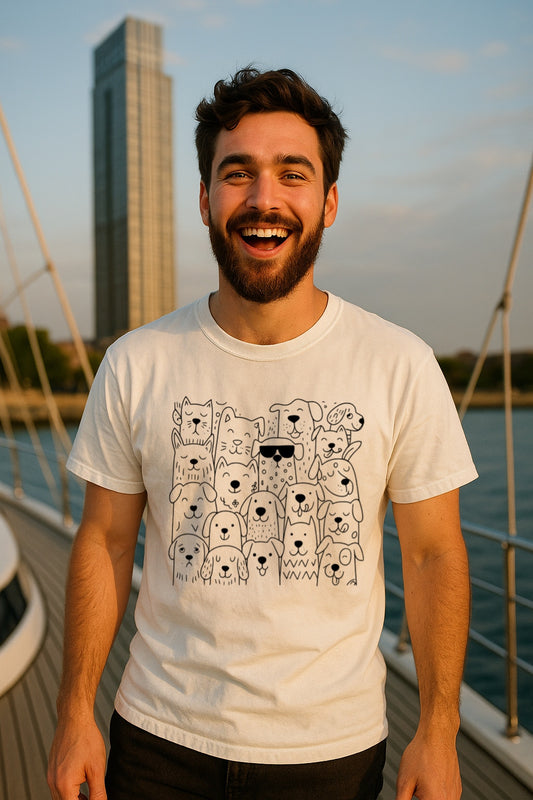 Cool Dog-Doodle T-shirt-Hand-Drawn Cute Puppies Tee-Unisex Comfort Colors™ Dyed Shirt, Pet Lovers Shirt, Dog Lovers Gift