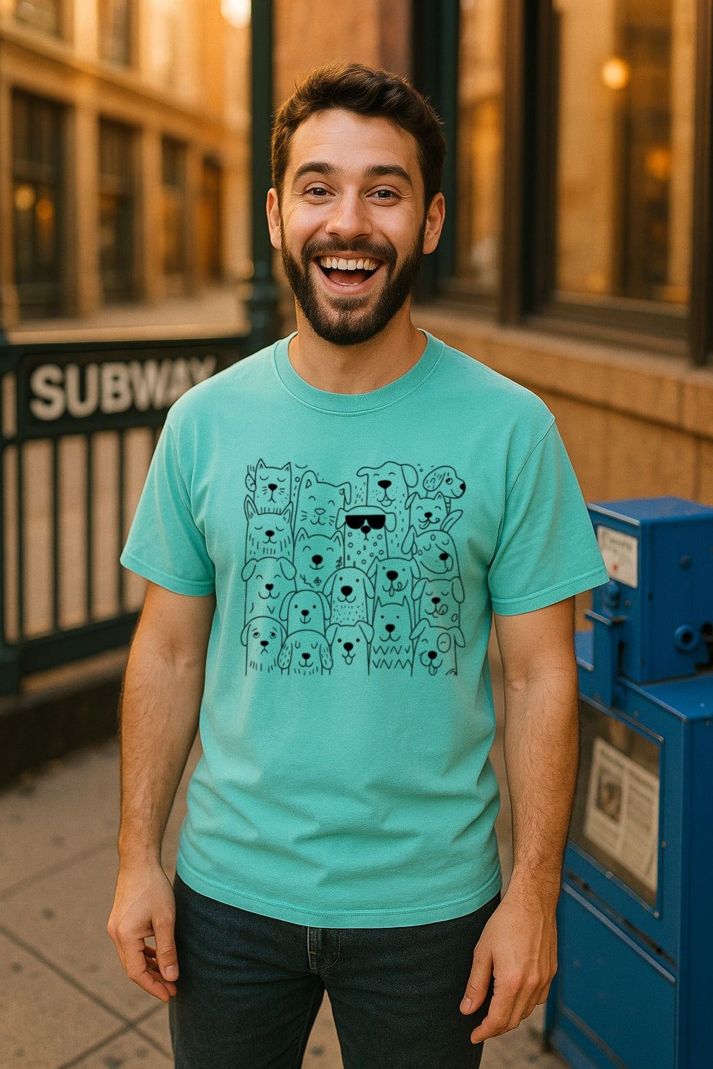 Cool Dog-Doodle T-shirt-Hand-Drawn Cute Puppies Tee-Unisex Comfort Colors™ Dyed Shirt, Pet Lovers Shirt, Dog Lovers Gift