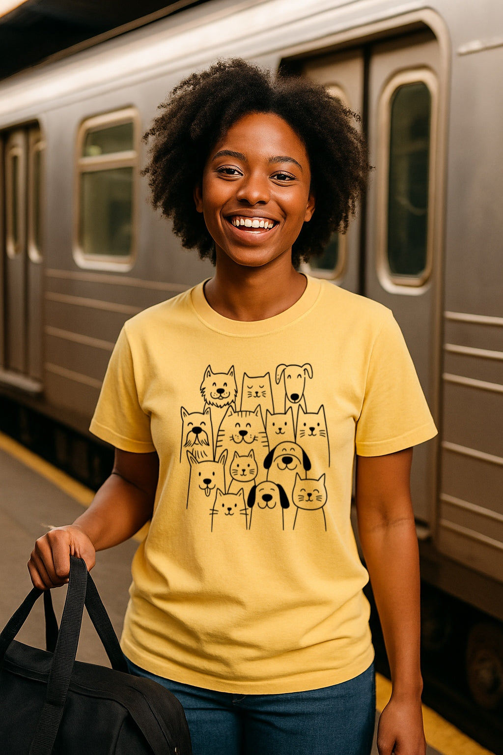 Cat and Dog Doodle Shirt-Cute Pet Friendship Tee-Unisex Shirt, Comfort Colors™ Dyed, Pet Lovers Gift, Cats and Dogs Lovers T-Shirt