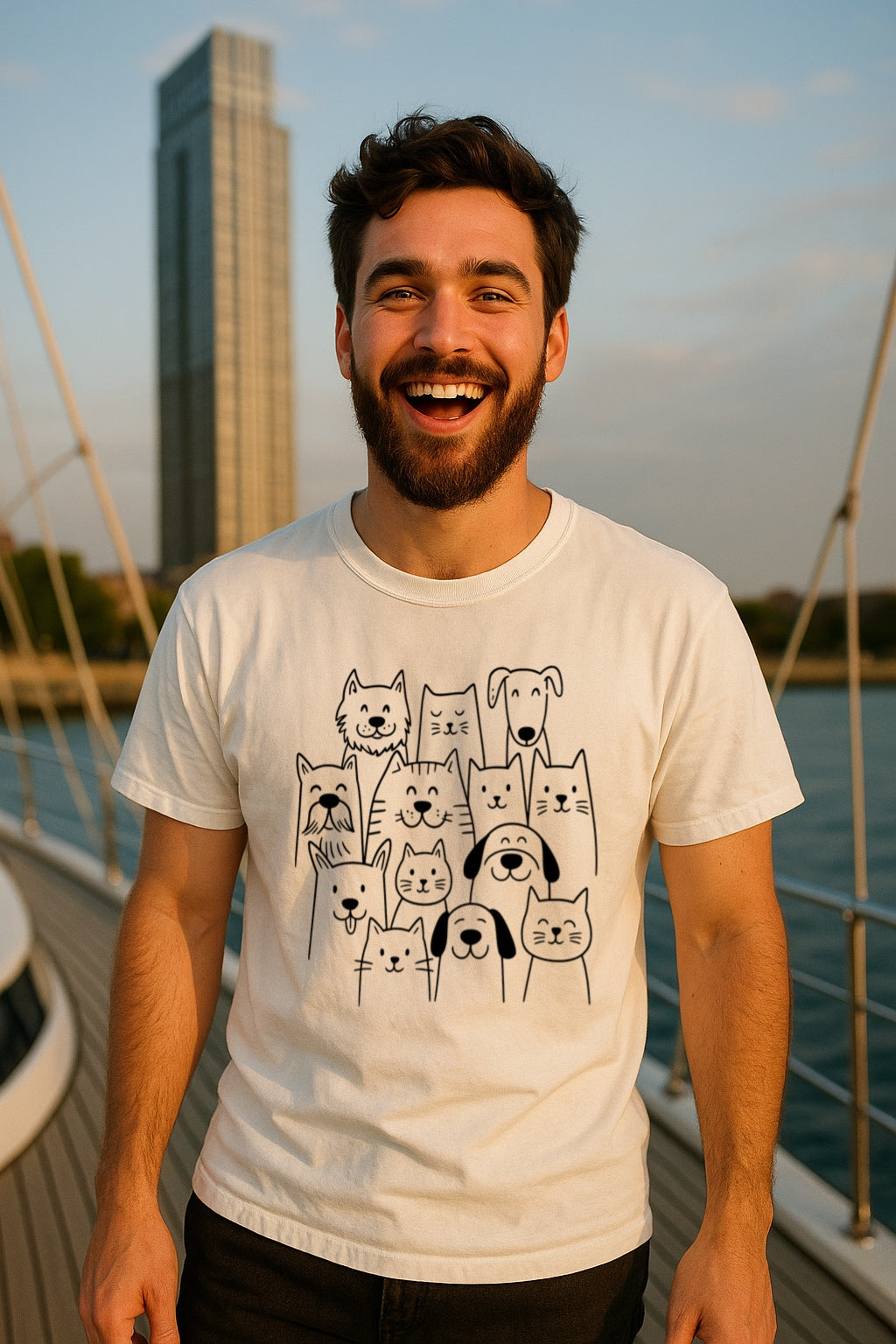 Cat and Dog Doodle Shirt-Cute Pet Friendship Tee-Unisex Shirt, Comfort Colors™ Dyed, Pet Lovers Gift, Cats and Dogs Lovers T-Shirt