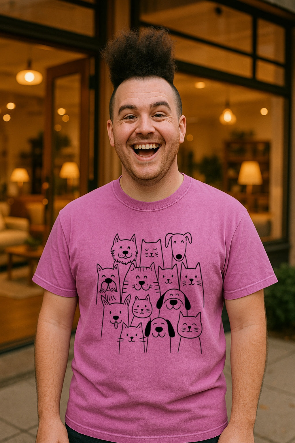 Cat and Dog Doodle Shirt-Cute Pet Friendship Tee-Unisex Shirt, Comfort Colors™ Dyed, Pet Lovers Gift, Cats and Dogs Lovers T-Shirt
