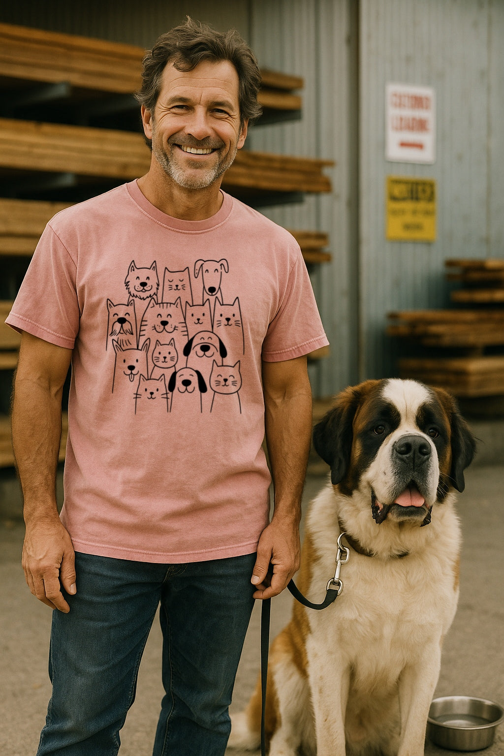 Cat and Dog Doodle Shirt-Cute Pet Friendship Tee-Unisex Shirt, Comfort Colors™ Dyed, Pet Lovers Gift, Cats and Dogs Lovers T-Shirt