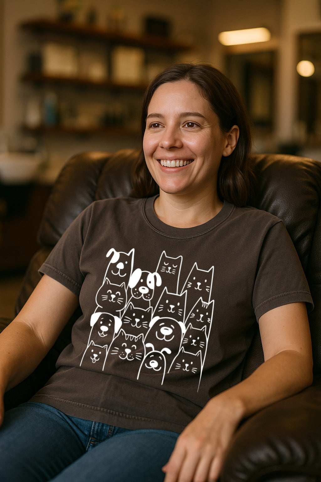 Cat and Dog Doodle T-shirt - Animals Lovers Gift - Comfort Colors Tee, White Ink Shirt, Pet Owner Gift Idea, Kawaii Animal Shirt, Unisex Tee