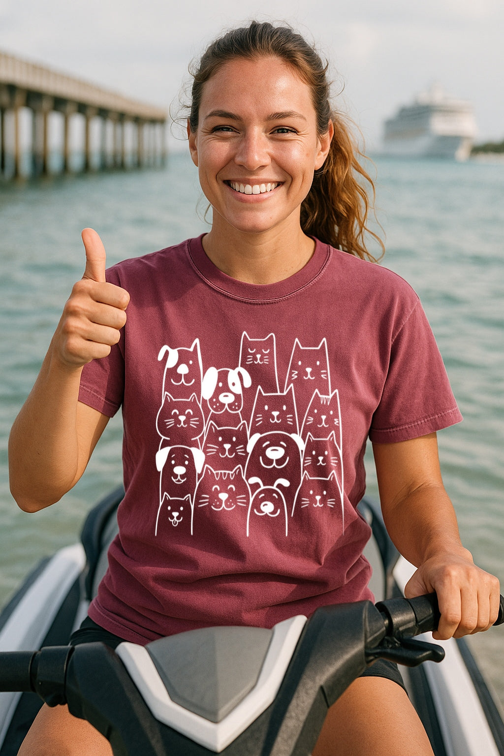 Cat and Dog Doodle T-shirt - Animals Lovers Gift - Comfort Colors Tee, White Ink Shirt, Pet Owner Gift Idea, Kawaii Animal Shirt, Unisex Tee