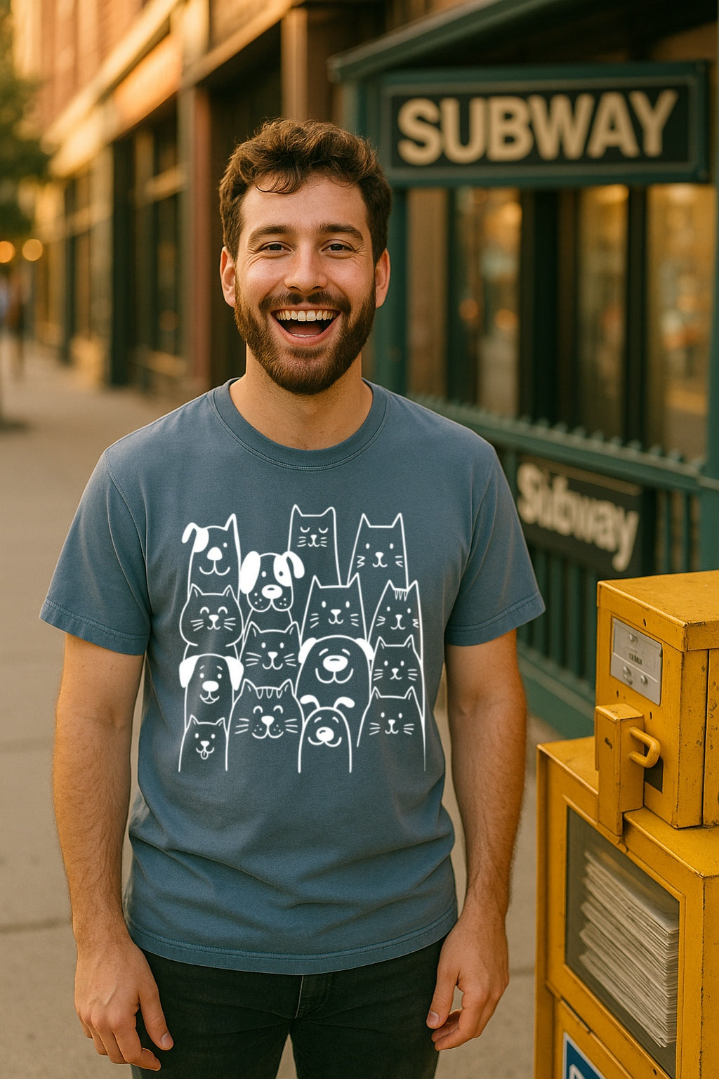 Cat and Dog Doodle T-shirt - Animals Lovers Gift - Comfort Colors Tee, White Ink Shirt, Pet Owner Gift Idea, Kawaii Animal Shirt, Unisex Tee
