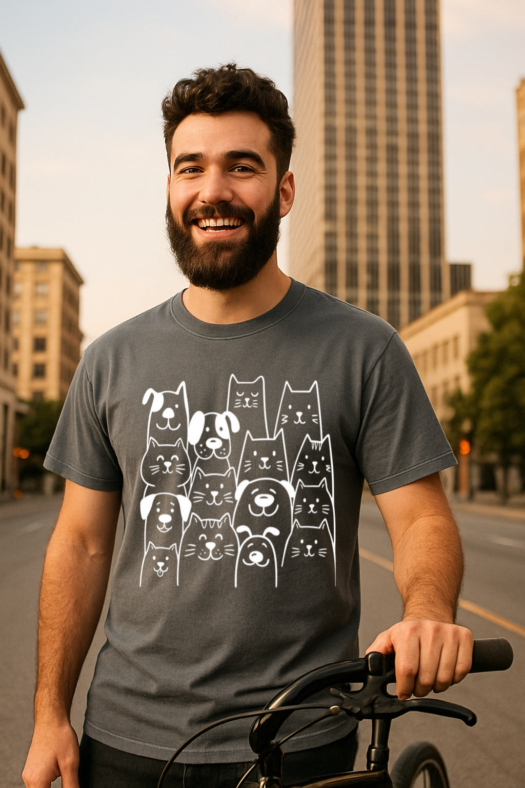 Cat and Dog Doodle T-shirt - Animals Lovers Gift - Comfort Colors Tee, White Ink Shirt, Pet Owner Gift Idea, Kawaii Animal Shirt, Unisex Tee