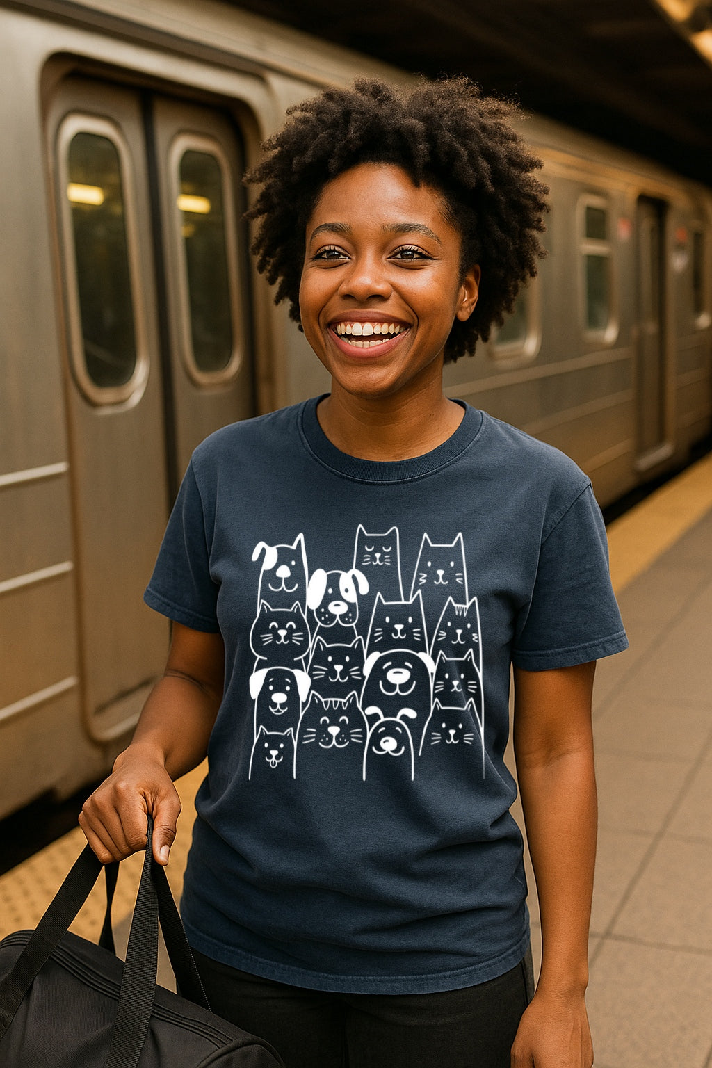 Cat and Dog Doodle T-shirt - Animals Lovers Gift - Comfort Colors Tee, White Ink Shirt, Pet Owner Gift Idea, Kawaii Animal Shirt, Unisex Tee