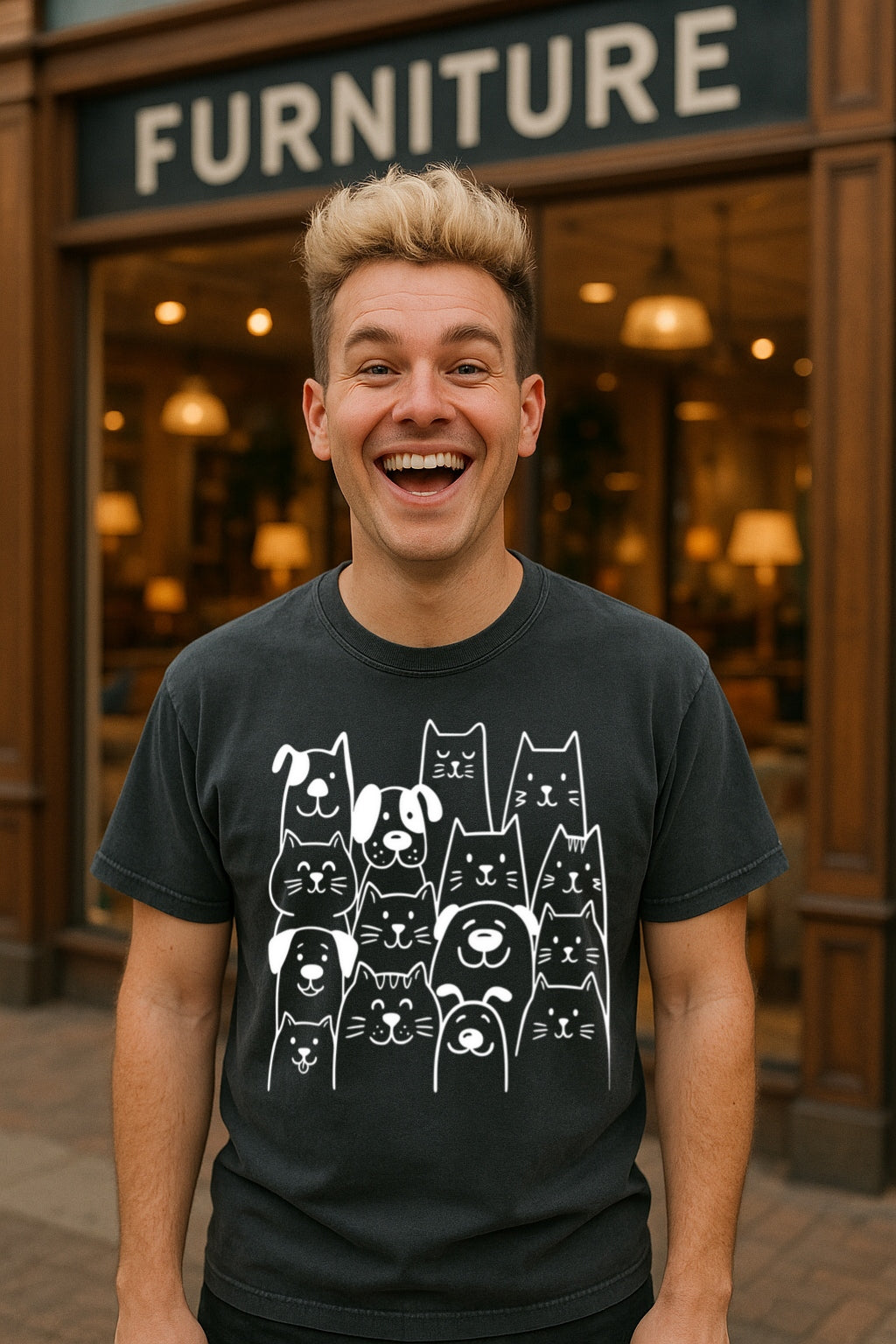 Cat and Dog Doodle T-shirt - Animals Lovers Gift - Comfort Colors Tee, White Ink Shirt, Pet Owner Gift Idea, Kawaii Animal Shirt, Unisex Tee