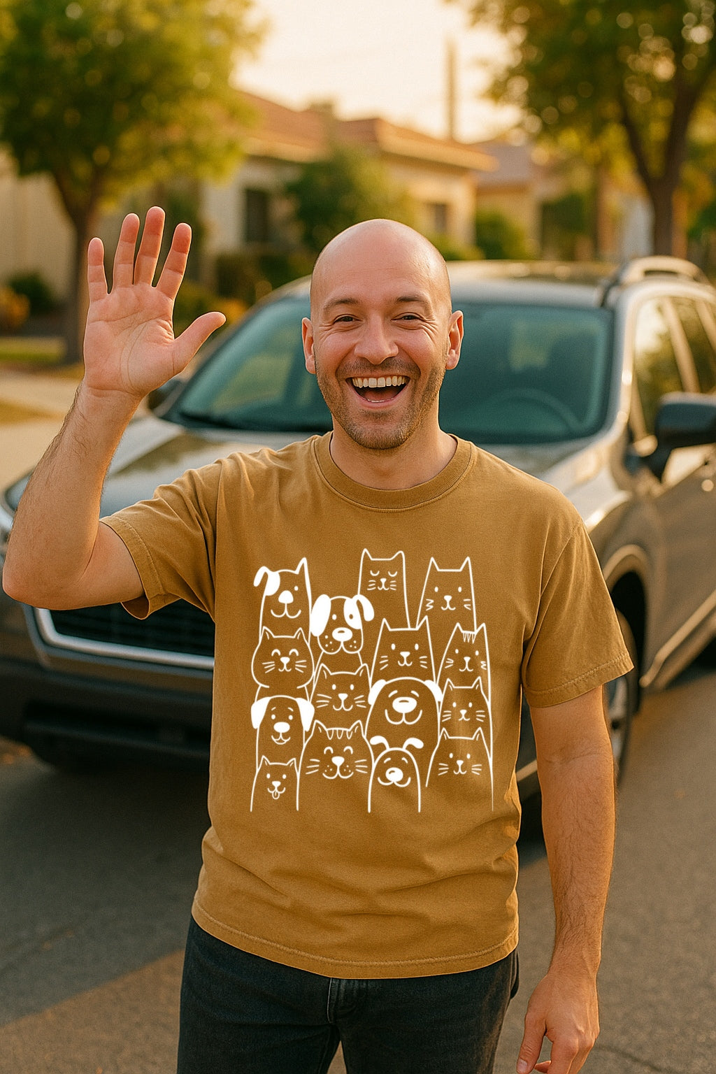 Cat and Dog Doodle T-shirt - Animals Lovers Gift - Comfort Colors Tee, White Ink Shirt, Pet Owner Gift Idea, Kawaii Animal Shirt, Unisex Tee