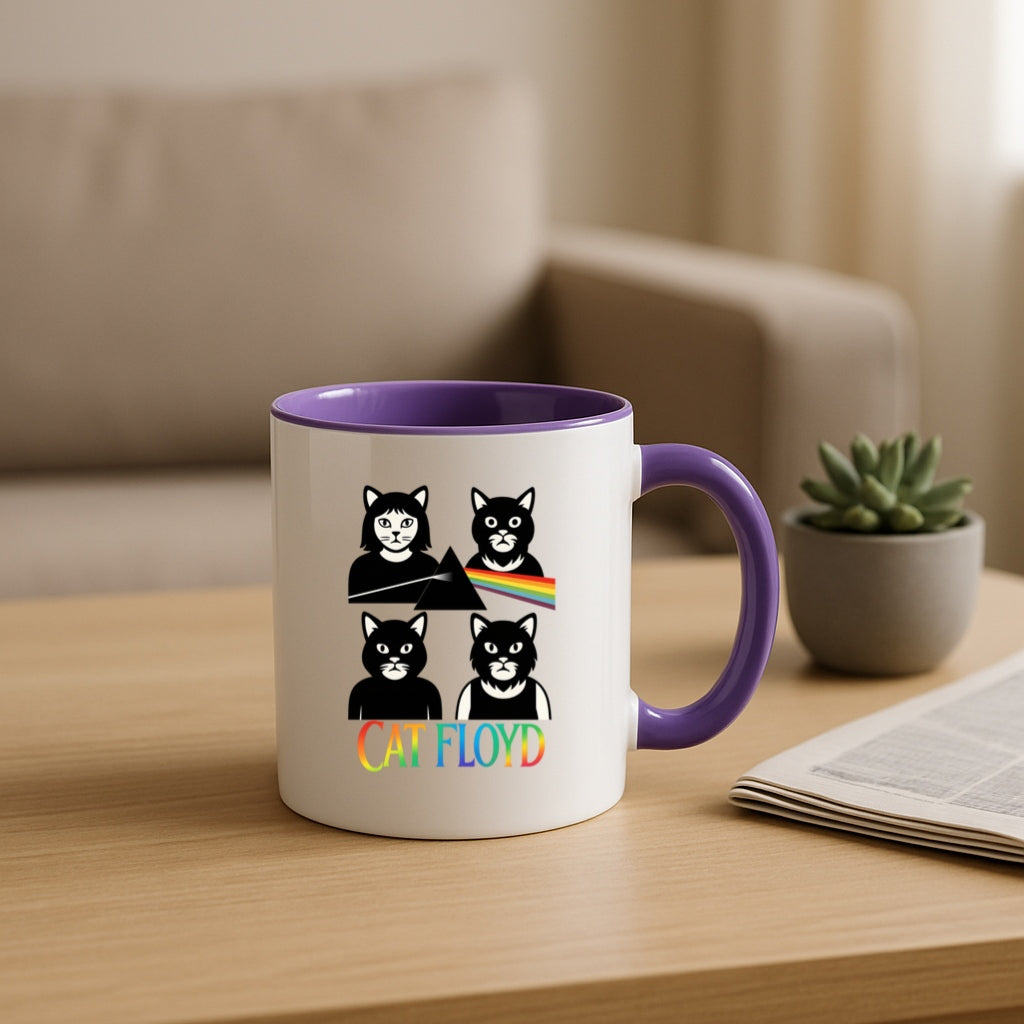 Cat Floyd Mug - Funny Cat Band Parody - Rainbow Ceramic Mug - Pink Floyd Inspired Gift