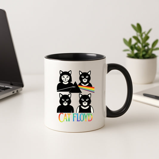 Cat Floyd Mug - Funny Cat Band Parody - Rainbow Ceramic Mug - Pink Floyd Inspired Gift