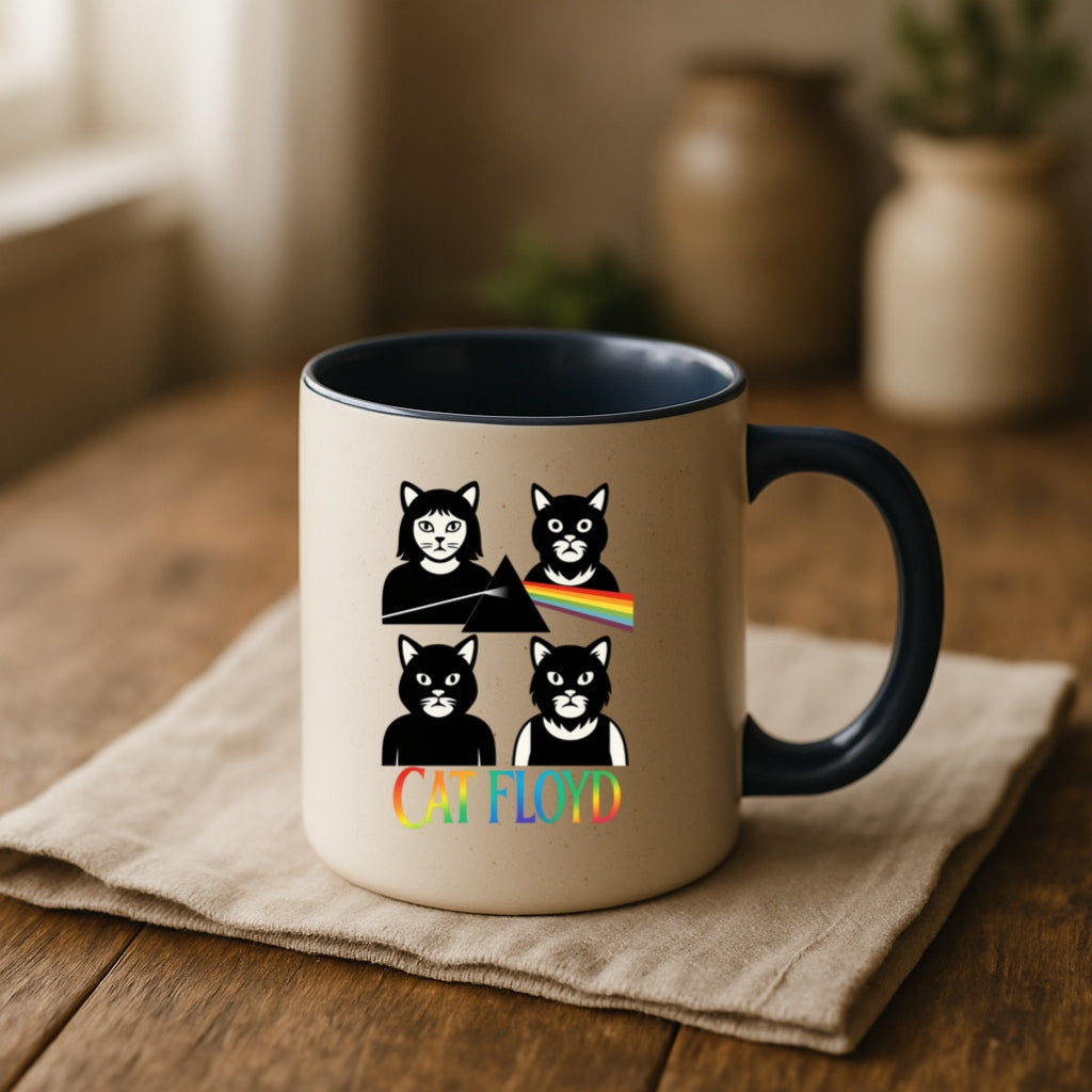 Cat Floyd Mug - Funny Cat Band Parody - Rainbow Ceramic Mug - Pink Floyd Inspired Gift