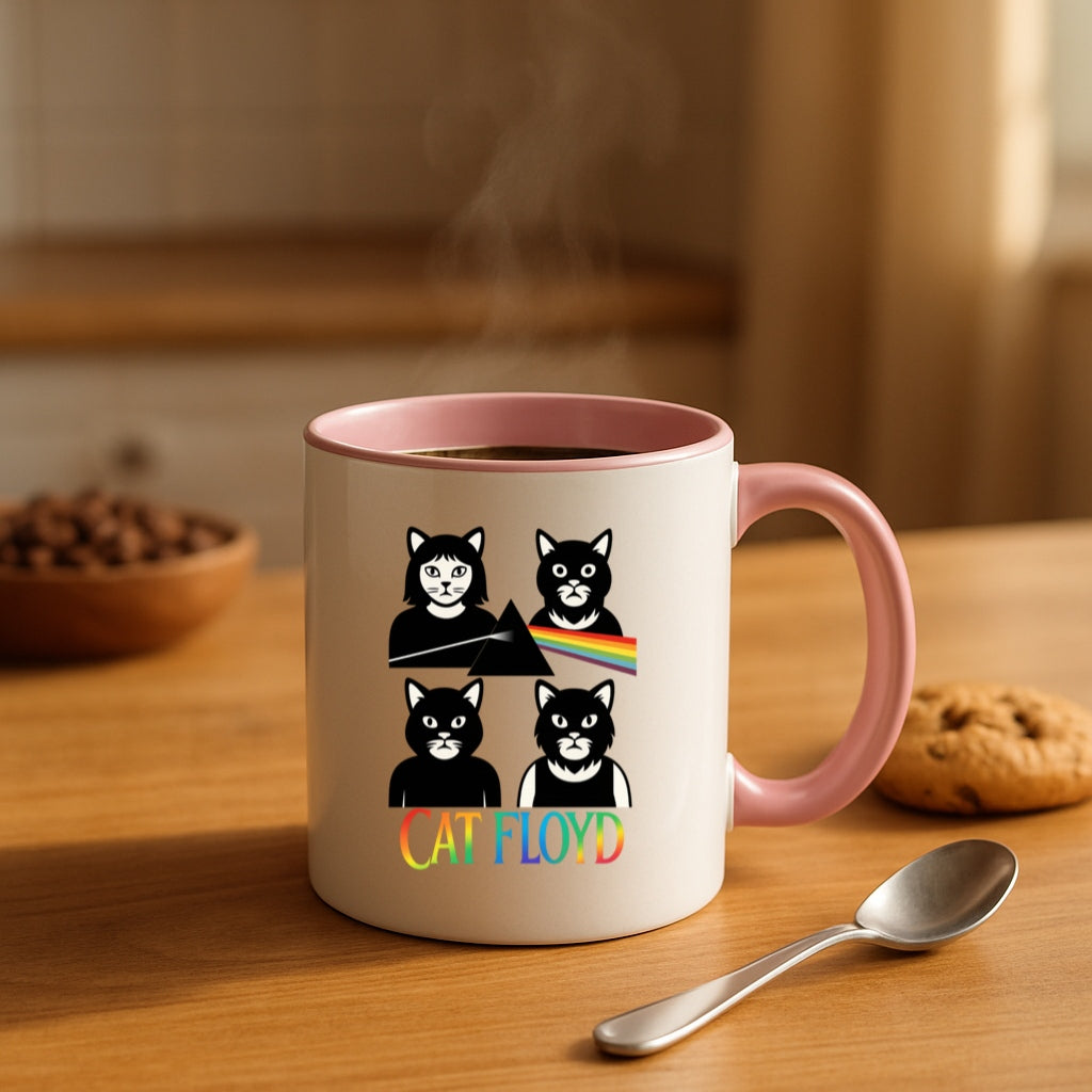 Cat Floyd Mug - Funny Cat Band Parody - Rainbow Ceramic Mug - Pink Floyd Inspired Gift