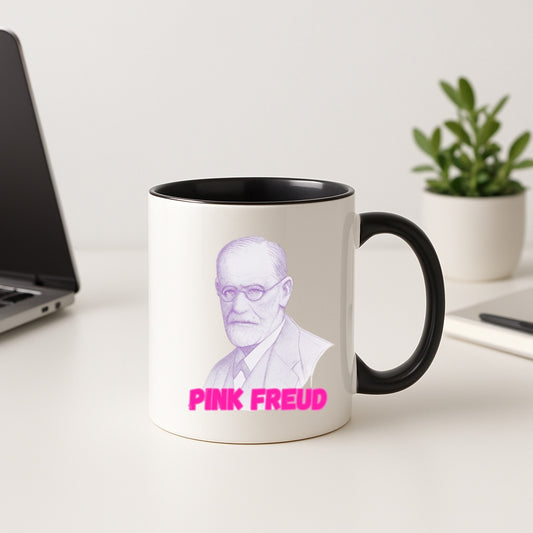 Funny Psychology Coffee Mug - Pink Freud Parody Cup, Therapist Gift, 11oz and 15oz Ceramic, Psych Humor