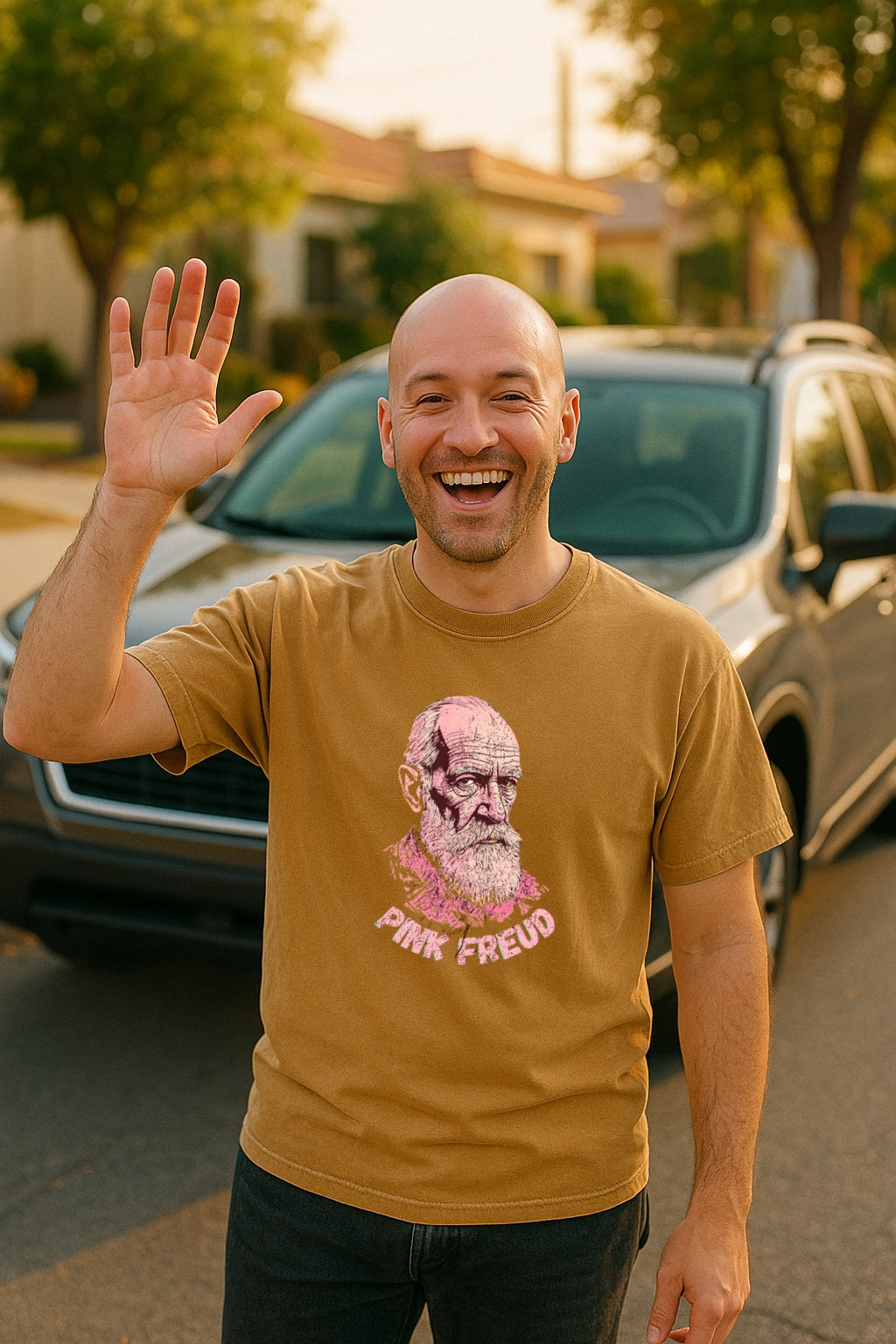Pink Freud Beard Edition T-Shirt - Funny Therapist Tee - Grunge Psychologist Shirt, Sigmund Freud Parody, Comfort Colors Dyed T-Shirt
