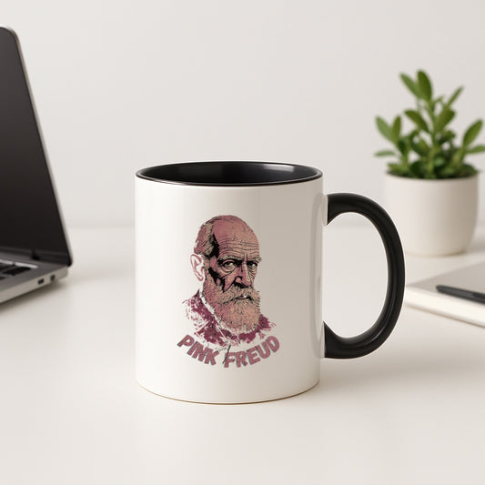Funny Psychology Coffee Mug - Pink Freud Parody Cup, Therapist Gift, 11oz and 15oz Ceramic, Psych Humor