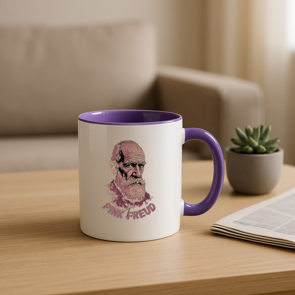 Funny Psychology Coffee Mug - Pink Freud Parody Cup, Therapist Gift, 11oz and 15oz Ceramic, Psych Humor