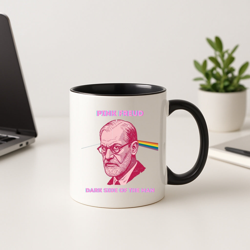 Pink Freud Mug - Funny Psychology Gift - 11oz or 15oz Accent Coffee Cup, Dark Side of the Man, Freud x Pink Floyd Parody, Therapy Office