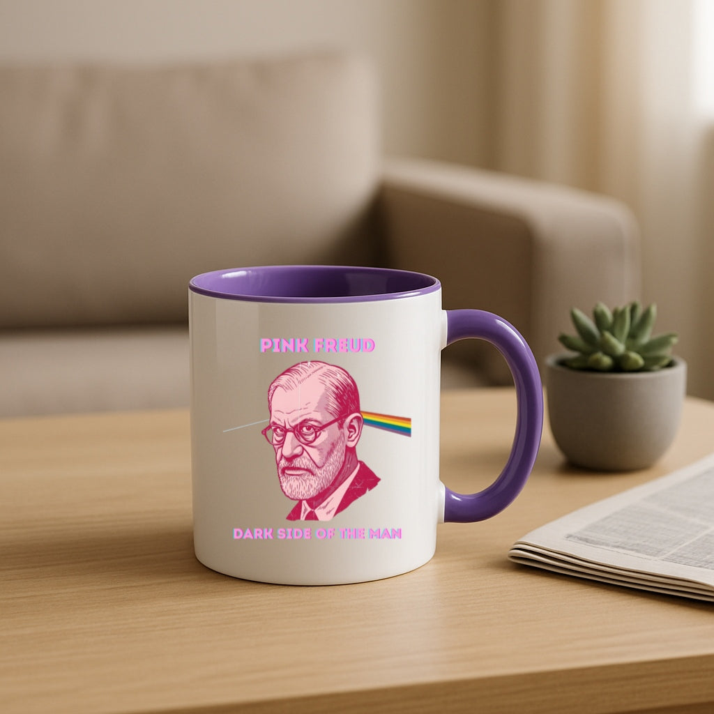 Pink Freud Mug - Funny Psychology Gift - 11oz or 15oz Accent Coffee Cup, Dark Side of the Man, Freud x Pink Floyd Parody, Therapy Office