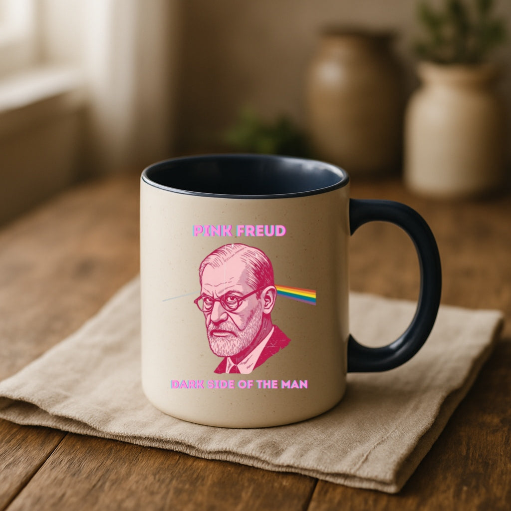 Pink Freud Mug - Funny Psychology Gift - 11oz or 15oz Accent Coffee Cup, Dark Side of the Man, Freud x Pink Floyd Parody, Therapy Office