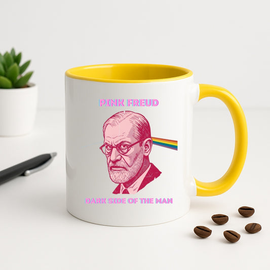 Pink Freud Mug - Funny Psychology Gift - 11oz or 15oz Accent Coffee Cup, Dark Side of the Man, Freud x Pink Floyd Parody, Therapy Office
