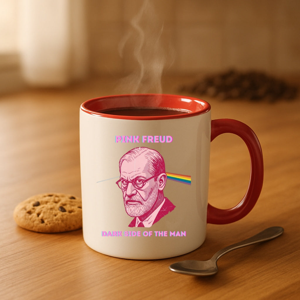 Pink Freud Mug - Funny Psychology Gift - 11oz or 15oz Accent Coffee Cup, Dark Side of the Man, Freud x Pink Floyd Parody, Therapy Office