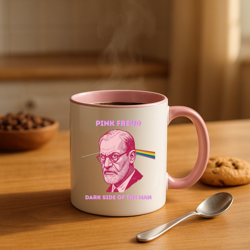 Pink Freud Mug - Funny Psychology Gift - 11oz or 15oz Accent Coffee Cup, Dark Side of the Man, Freud x Pink Floyd Parody, Therapy Office
