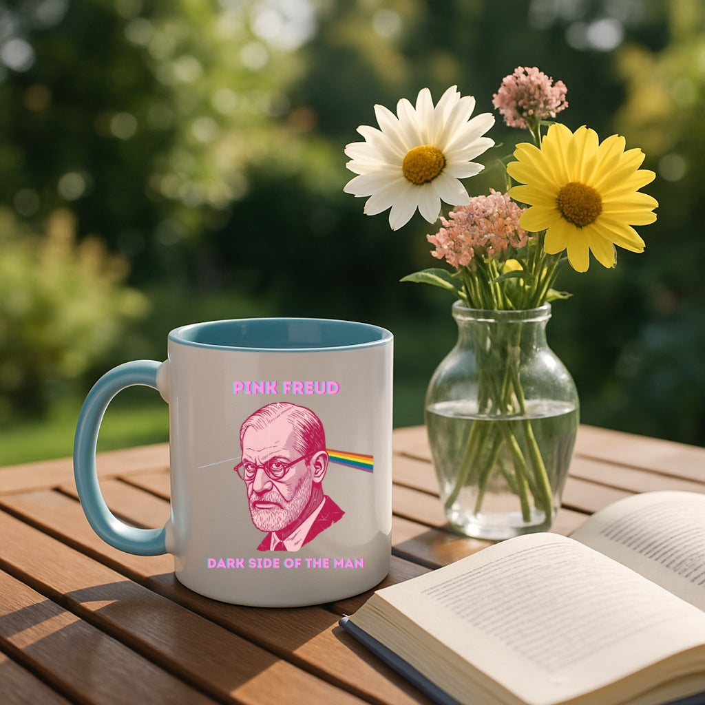 Pink Freud Mug - Funny Psychology Gift - 11oz or 15oz Accent Coffee Cup, Dark Side of the Man, Freud x Pink Floyd Parody, Therapy Office