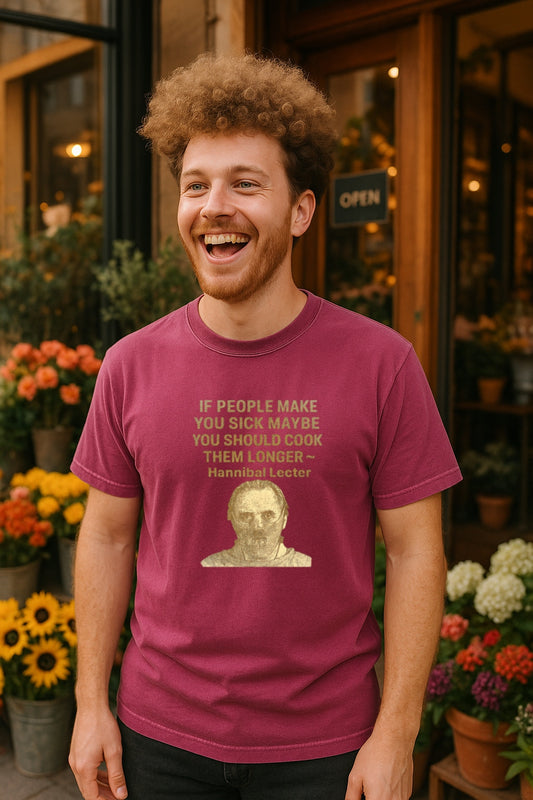 Hannibal Lecter Funny Cooking Quote T-Shirt-Dark Humor Gold Print Tee - Horror Movie Comfort Colors Dyed Graphic T-Shirt
