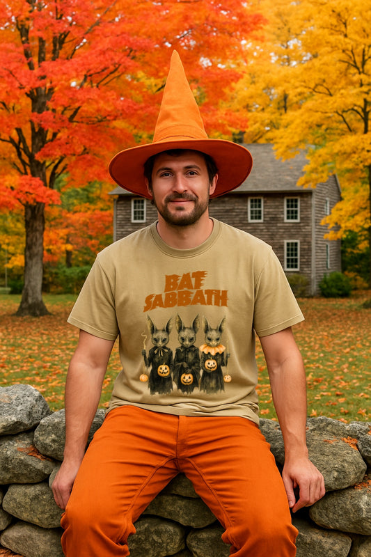 Bat Sabbath Shirt - Vintage Halloween Bat Band Tee - Retro Comfort Colors Dyed Unisex T-Shirt - Spooky Rock Parody - Fall Gothic Gift