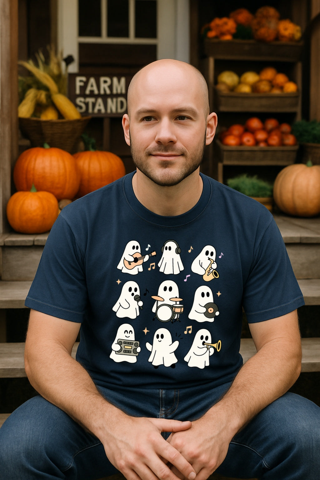 Music Ghosts T-Shirt, Comfort Colors™ Halloween Ghost Band Shirt, Cute Spooky Tee, Cute Spooky Music Lover Tee, Guitar, Saxophone, Drum