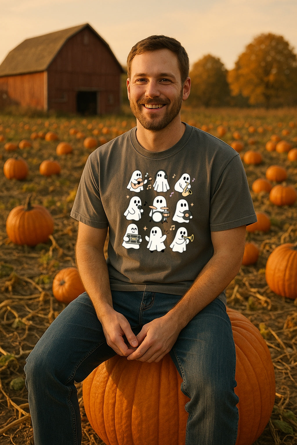 Music Ghosts T-Shirt, Comfort Colors™ Halloween Ghost Band Shirt, Cute Spooky Tee, Cute Spooky Music Lover Tee, Guitar, Saxophone, Drum