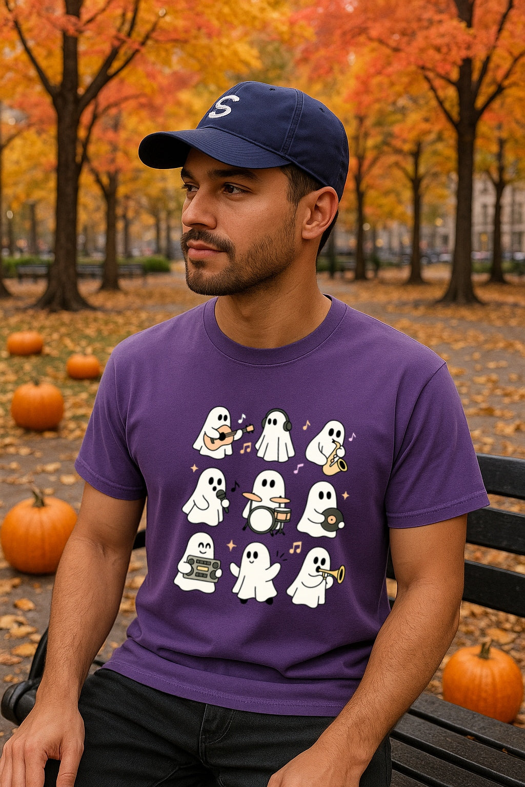 Music Ghosts T-Shirt, Comfort Colors™ Halloween Ghost Band Shirt, Cute Spooky Tee, Cute Spooky Music Lover Tee, Guitar, Saxophone, Drum
