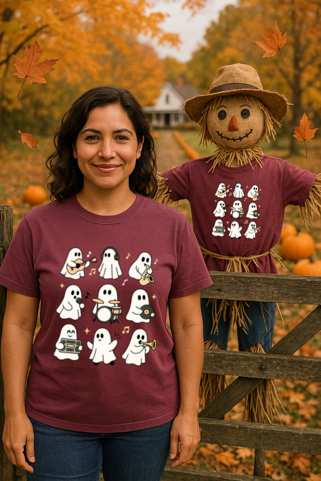 Music Ghosts T-Shirt, Comfort Colors™ Halloween Ghost Band Shirt, Cute Spooky Tee, Cute Spooky Music Lover Tee, Guitar, Saxophone, Drum