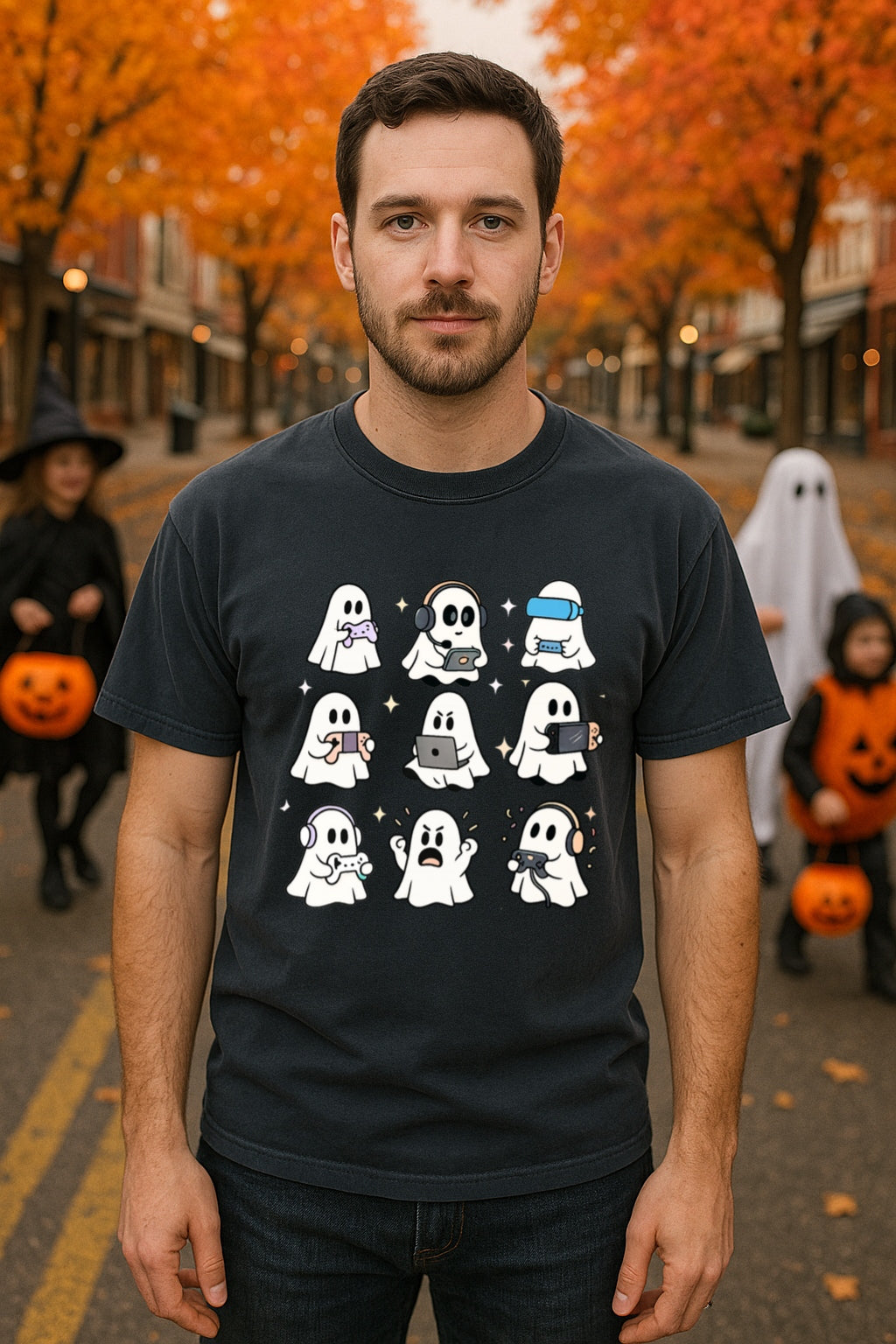 Comfort Colors Gaming Ghosts Shirt, Funny Gamer Halloween Tee, Video Game T-Shirt, Spooky Gamer Gift, Halloween Ghost Tee