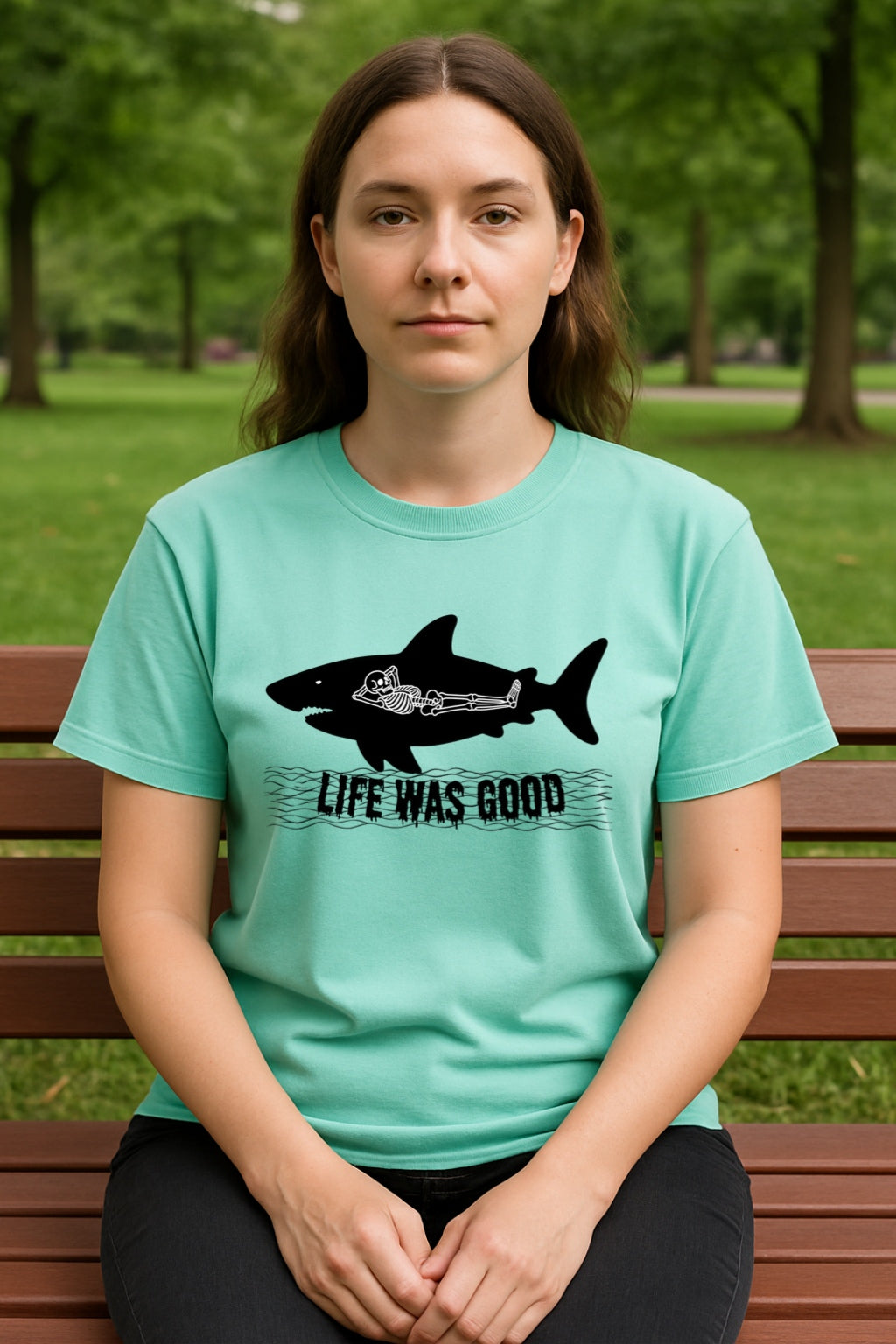 Aggressive Shark Skeleton T-Shirt - Halloween Funny Unisex Tee, Life Was Good, Comfort Colors Graphic Shirt