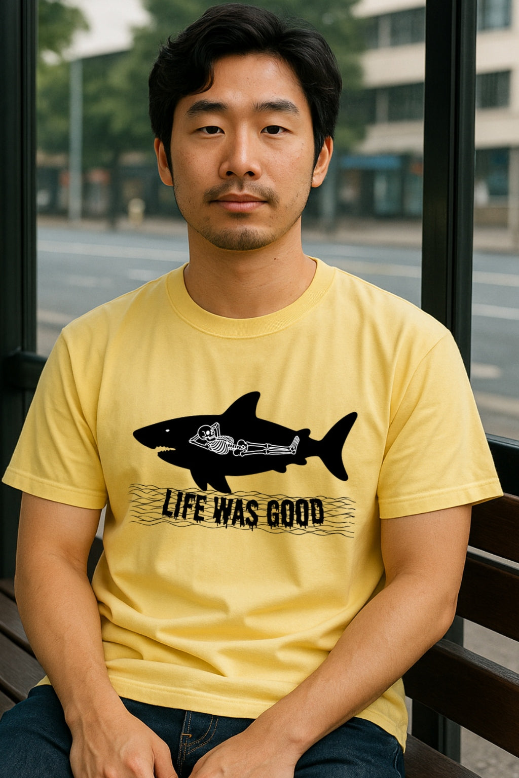 Aggressive Shark Skeleton T-Shirt - Halloween Funny Unisex Tee, Life Was Good, Comfort Colors Graphic Shirt