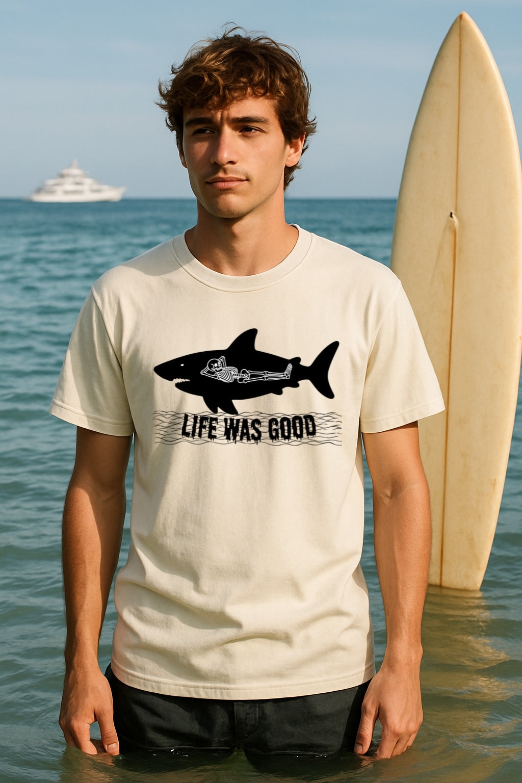 Aggressive Shark Skeleton T-Shirt - Halloween Funny Unisex Tee, Life Was Good, Comfort Colors Graphic Shirt