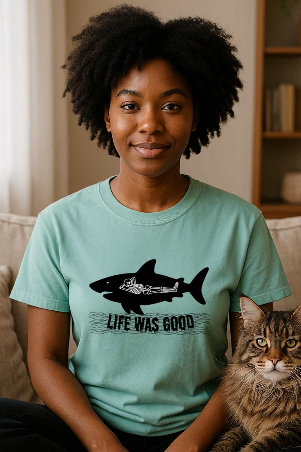 Aggressive Shark Skeleton T-Shirt - Halloween Funny Unisex Tee, Life Was Good, Comfort Colors Graphic Shirt
